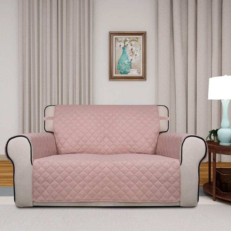 PureFit Reversible Quilted Sofa Cover, Water Resistant Slipcover Furniture Protector, Washable Couch Cover with Non Slip and Elastic Straps for Kids, Dogs, Pets (Loveseat, Pink/Beige) - Image 2